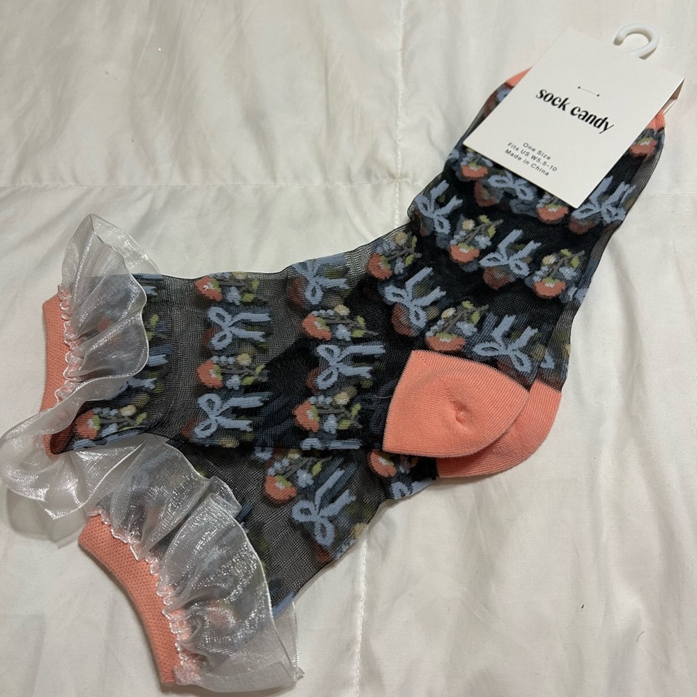 Sock Candy Floral Socks with Ruffle Trim - Picture 2 of 5
